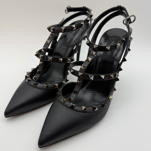 NEW!!! VALENTINO NOIR ROCKSTUD BLACK 100MM SLING BACK PUMPS SIZE 40.5 - Picture 1 of 8